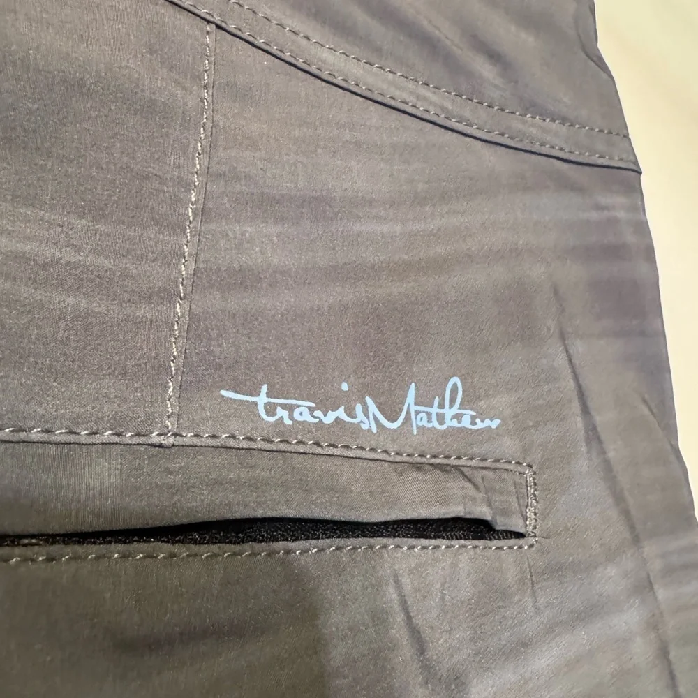 Travis Mathew Board Shorts Mens 36 Blue Tan Striped Swim Beach No Liner